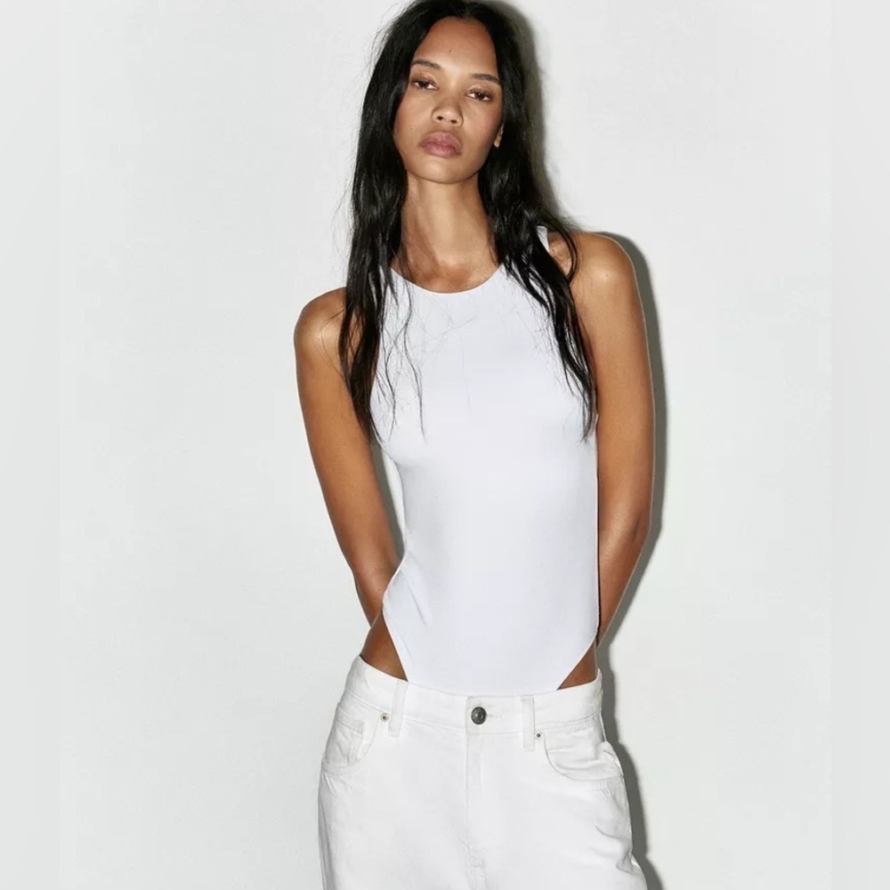 Zara Polyamide Halter Bodysuit White Medium